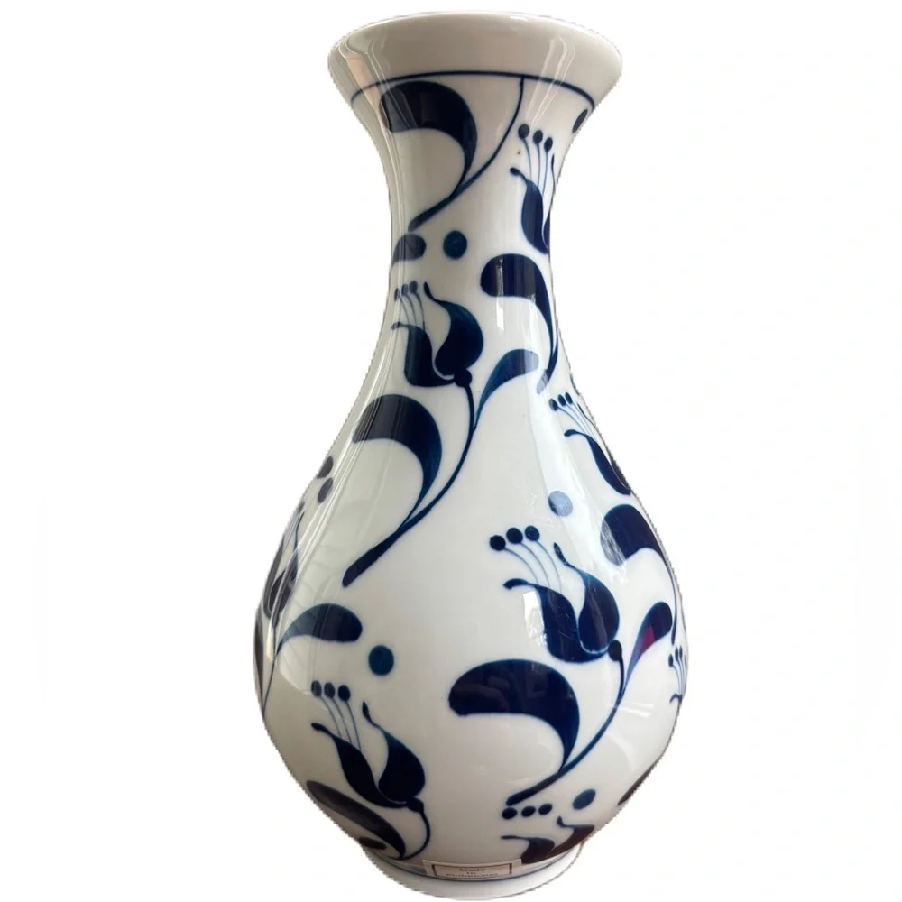 Albert Kessler & Co Hand Painted Porcelain Vase Blue & White Made in Philippines